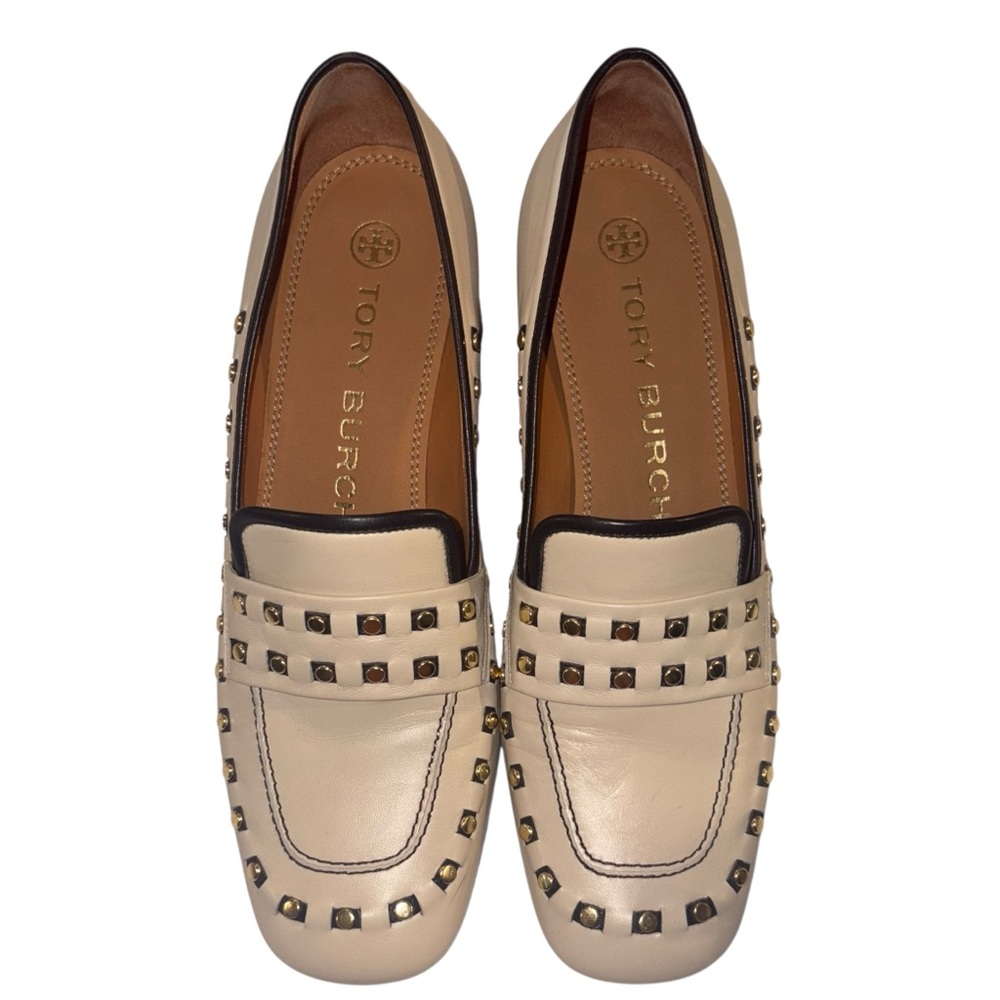 Tory Burch Studded Leather Classic 55mm Stacked Heel Loafers - Picture 2 of 7